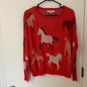LOFT Red Horse-Pattern Crewneck Sweater